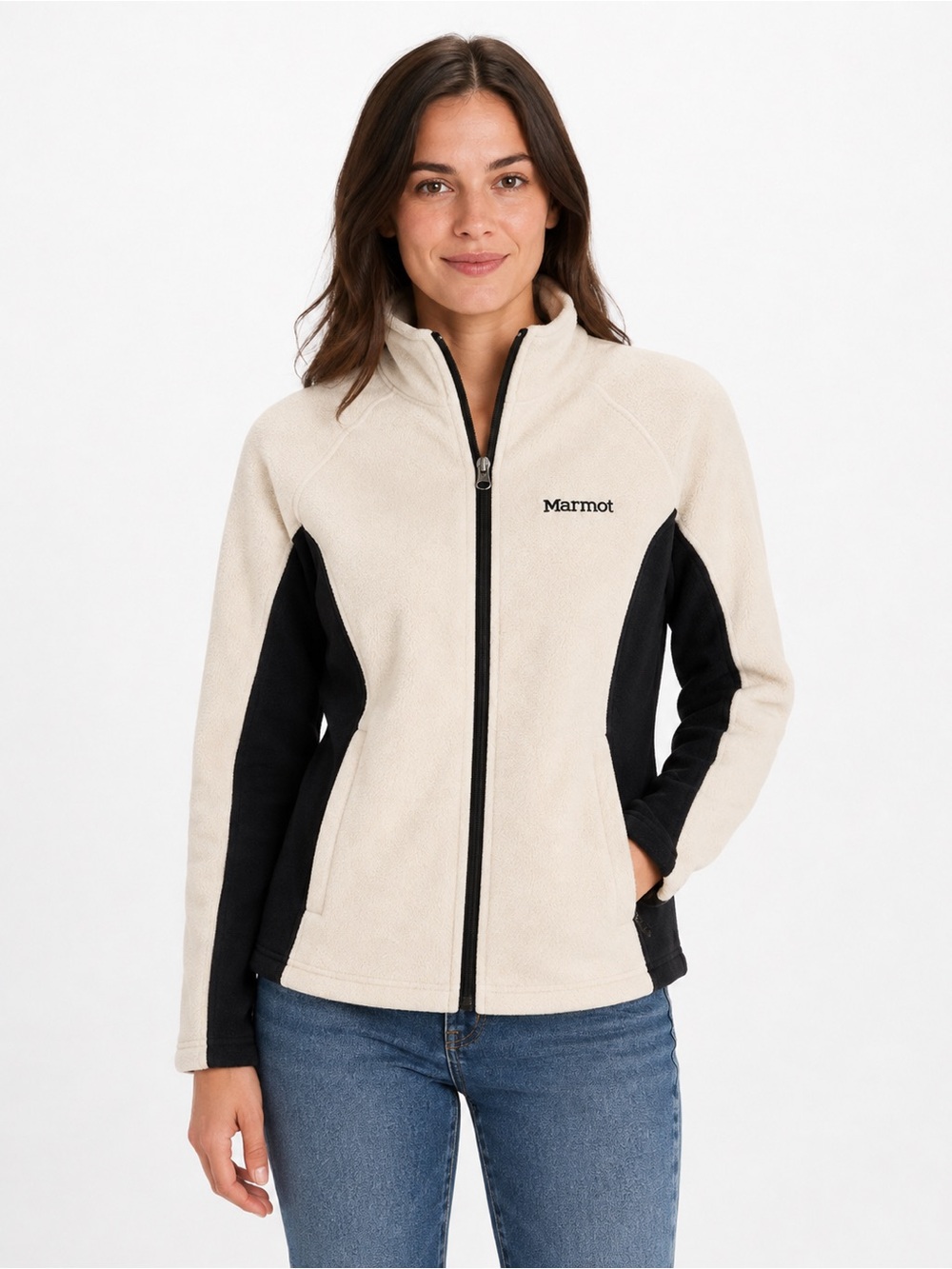 Marmot Polartec Fleece Jacket Women’s M Cream Black Made in Canada